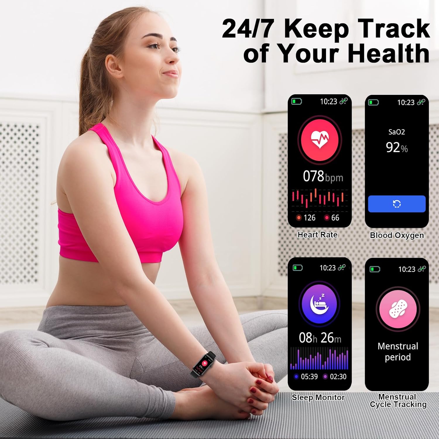 Smart Watch, 1.47" HD Smartwatch for Men Women with 24 Sport Modes, IP68 Waterproof Fitness Tracker with 24/7 Heart Rate/Sleep/SpO2 Monitor, Step Tracker, Pedometer, Activity Tracker for Android iOS - Image 5