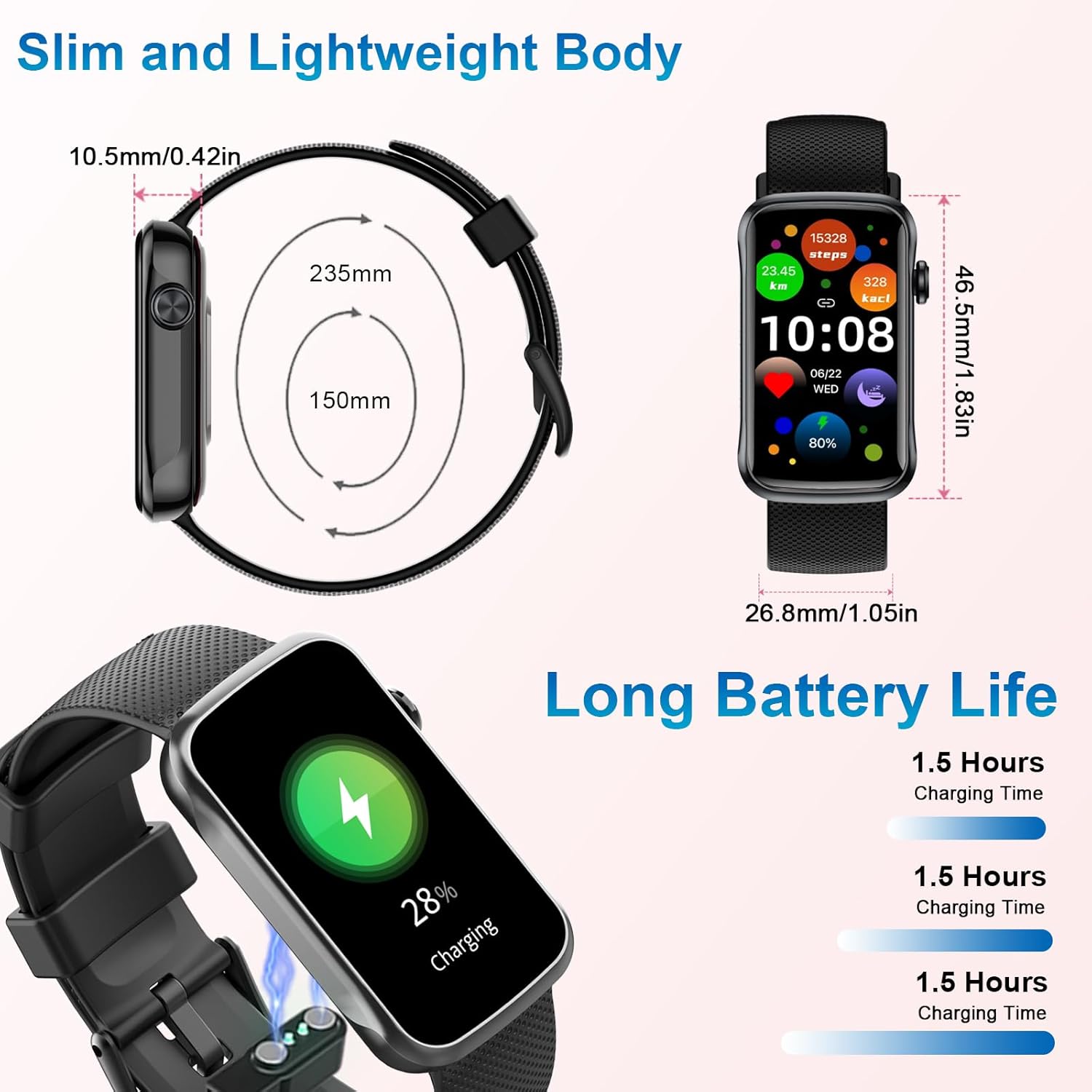 Smart Watch, 1.47" HD Smartwatch for Men Women with 24 Sport Modes, IP68 Waterproof Fitness Tracker with 24/7 Heart Rate/Sleep/SpO2 Monitor, Step Tracker, Pedometer, Activity Tracker for Android iOS - Image 7