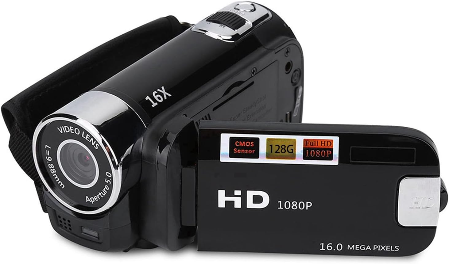 Video Camera Camcorder, Full HD Digital Camera Recorder 2.4inch Screen 270 Degree Rotation LCD 16X Zoom Camcorder Camera, Portable Video DV Camera with Battery for Student Teenager Beginner(US Black)