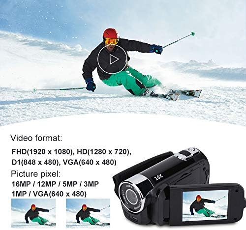 Video Camera Camcorder, Full HD Digital Camera Recorder 2.4inch Screen 270 Degree Rotation LCD 16X Zoom Camcorder Camera, Portable Video DV Camera with Battery for Student Teenager Beginner(US Black) - Image 2