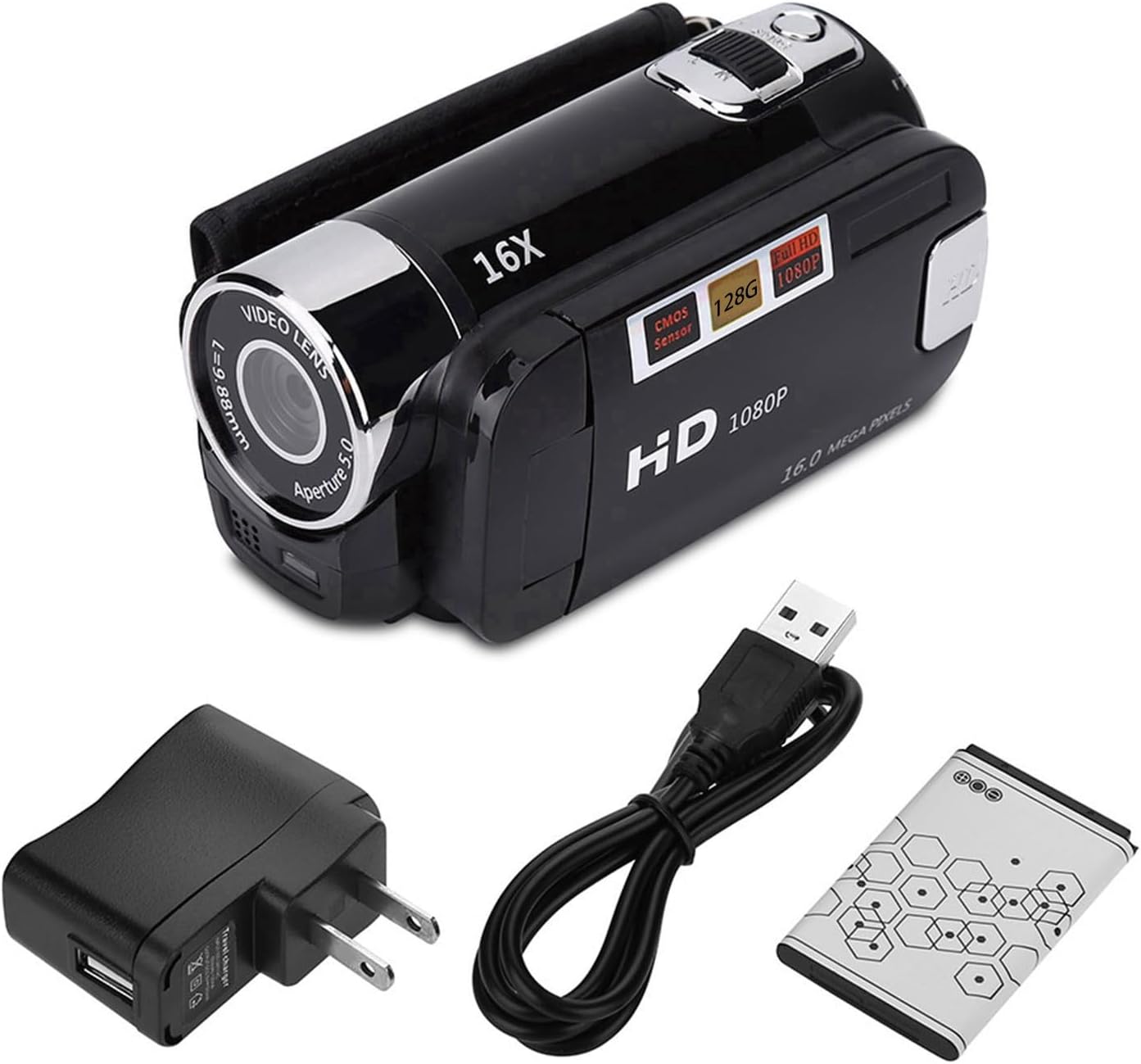 Video Camera Camcorder, Full HD Digital Camera Recorder 2.4inch Screen 270 Degree Rotation LCD 16X Zoom Camcorder Camera, Portable Video DV Camera with Battery for Student Teenager Beginner(US Black) - Image 9